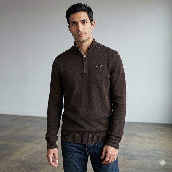 Hollister Other - Hollister Black Quarter Zip Pullover Sweater Mock Neck Ribbed Knit Medium